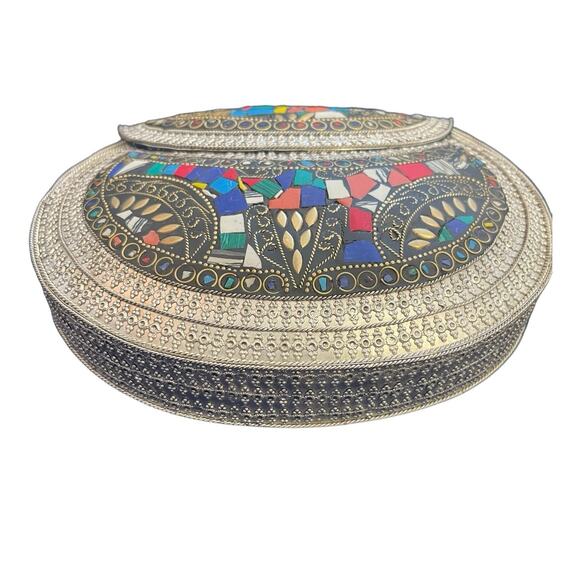 RAMLA L'Oriental Handmade Silver Multicolor Mosaic Metal Crossbody Clutch New - Picture 4 of 8